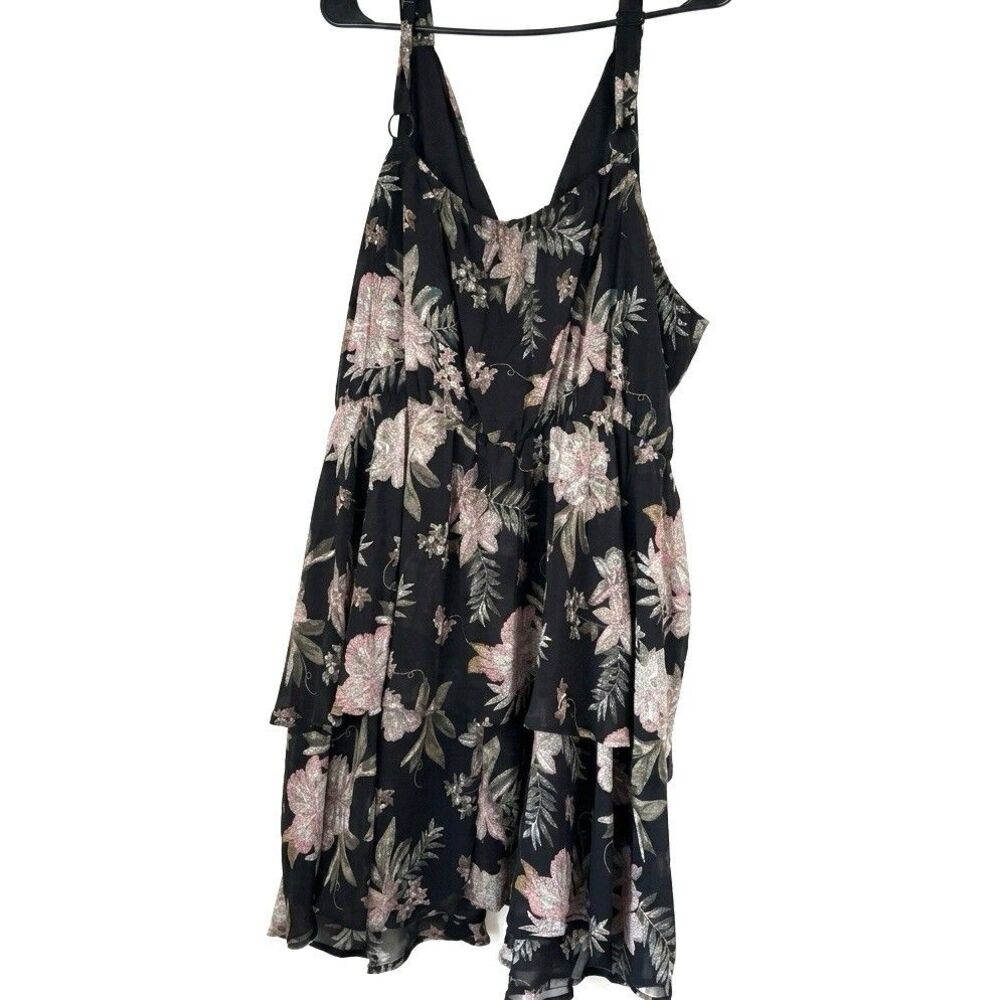 Maurices Plus Size 4X Floral Dress Tiered Ruffle V-Neck Black Pink Metallic Glit - Picture 2 of 3